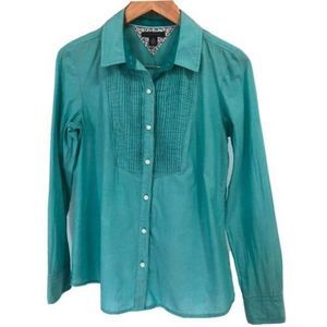 Tommy Hilfiger Womens Size Medium Teal Blue Cotton Long Sleeve Pocket Button Up